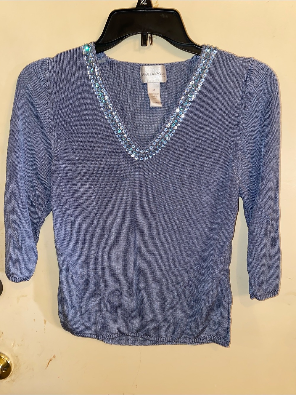 Sarah Arizona  Medium Light Blue Sequin V-Neck Sweater